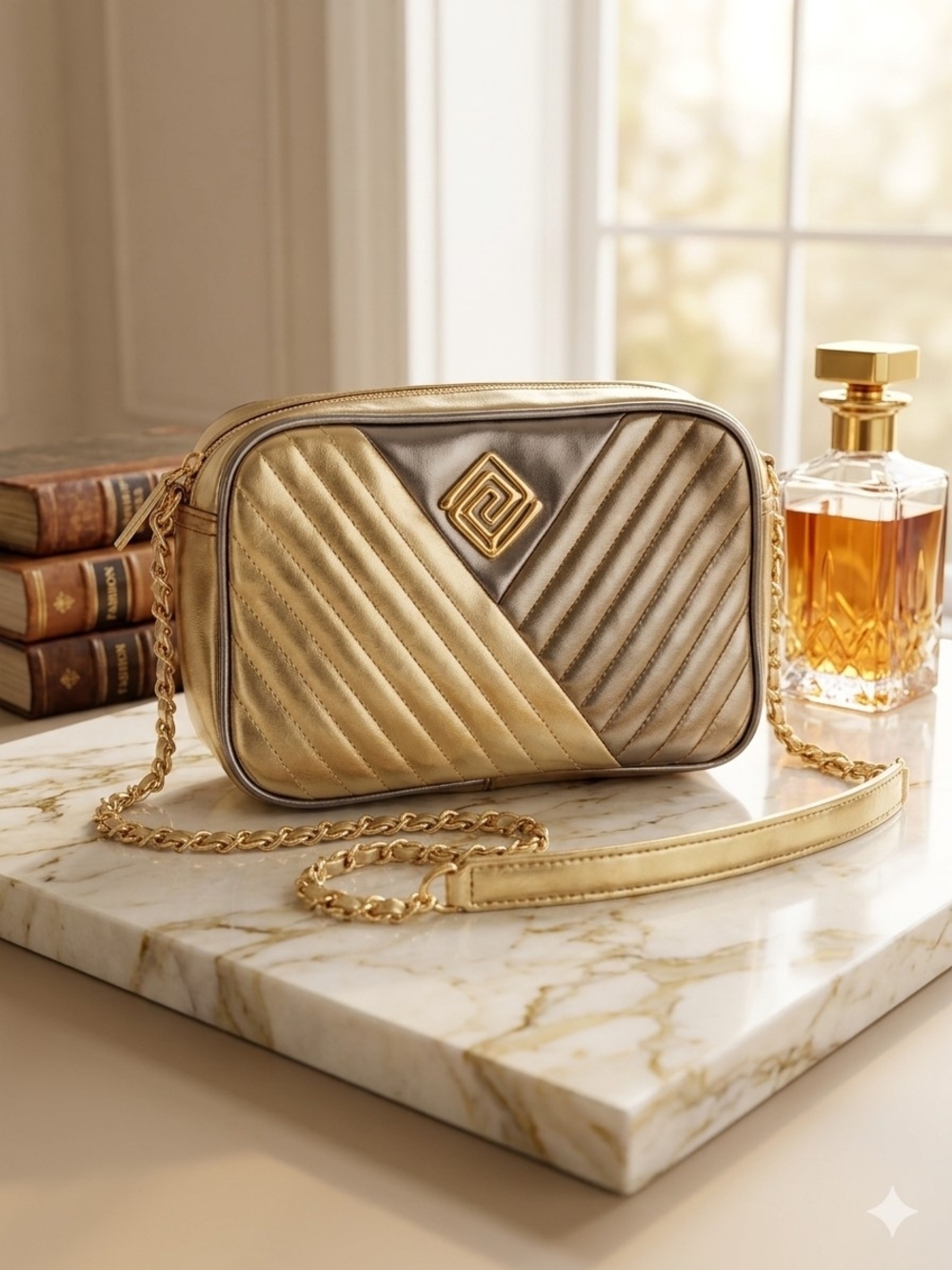 Vintage Metallic Chevron Multifunctional Day-to-Night Bag